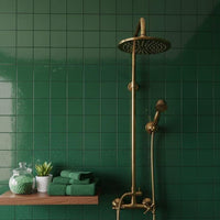 Unlacquered Brass Shower System, Rainfall Wall Mount Fixture with Handheld Sprayer