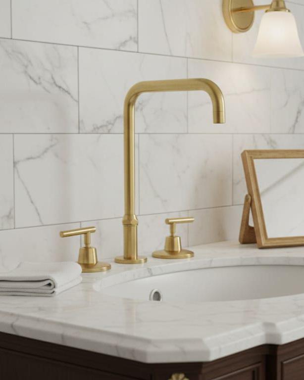 Modern Bathroom Faucet Gold Brass Minimalist Vanity Sink Faucet Luxury Deck Mount – alternate angle