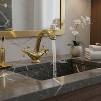 Solid Brass Vintage Gold Bathroom Faucet: Dual Handle High Arc Basin Mixer Tap