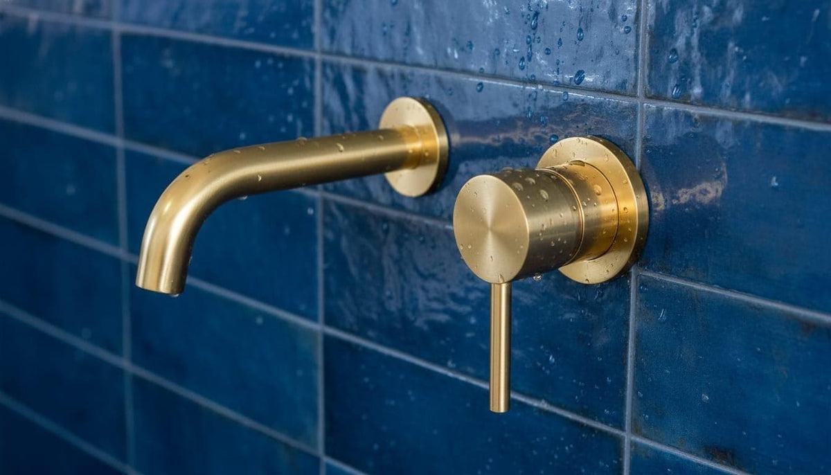Wall Mount Bathroom Faucet Gold Brass, Sink Mixer Tap – alternate angle