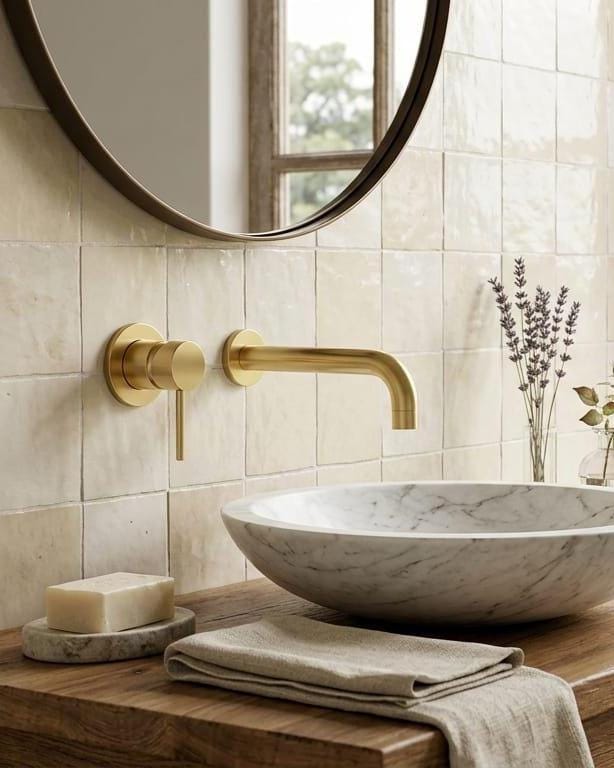 Brushed Brass Wall Mounted Faucet – alternate angle