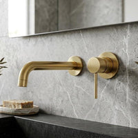 Brushed Brass Wall Mounted Faucet, Modern Minimalist Solid Gold Sink Tap