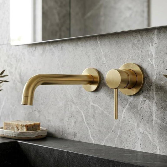 Brushed Brass Wall Mounted Faucet – detail view
