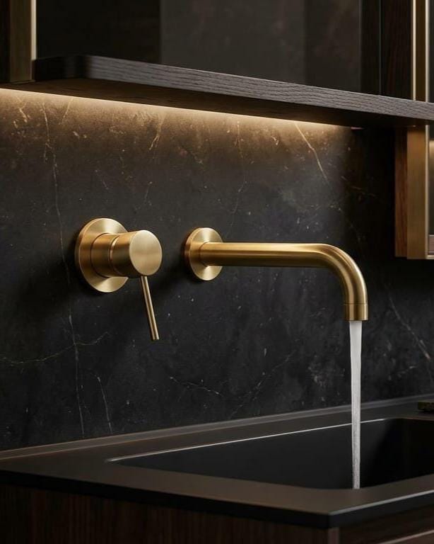 Brushed Brass Wall Mounted Faucet – close-up of the finish