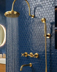 Unlacquered Brass Wall Mounted Shower System: Modern Gold Bathroom Fixture, Rain Shower Faucet