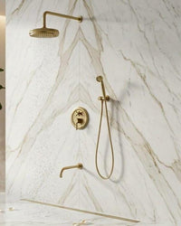 Unlacquered Brass Shower System, Wall Mount Rain Head, Handheld Sprayer, Vintage Bathroom Tub Fixture