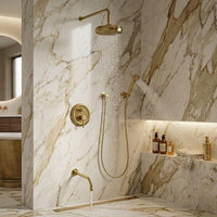 Unlacquered Brass Shower System, Wall Mount Rain Head, Handheld Sprayer, Vintage Bathroom Tub Fixture