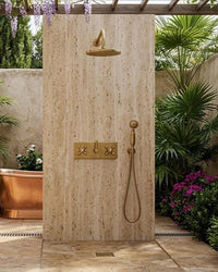 Wall Mounted Shower System, Unlacquered Brass Bathroom Fixture, Luxury Modern Design
