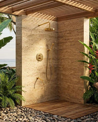 Unlacquered Brass Shower System, Wall Mount Rain Head, Handheld Sprayer, Vintage Bathroom Tub Fixture