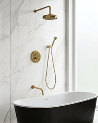 Unlacquered Brass Shower System, Wall Mount Rain Head, Handheld Sprayer, Vintage Bathroom Tub Fixture