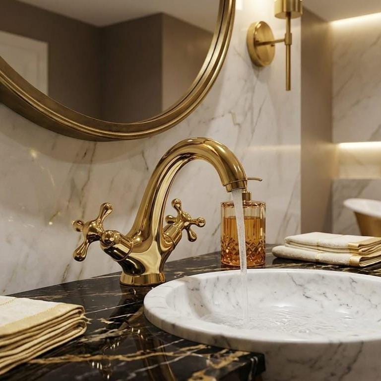 Solid Brass Vintage Gold Bathroom Faucet – detail view