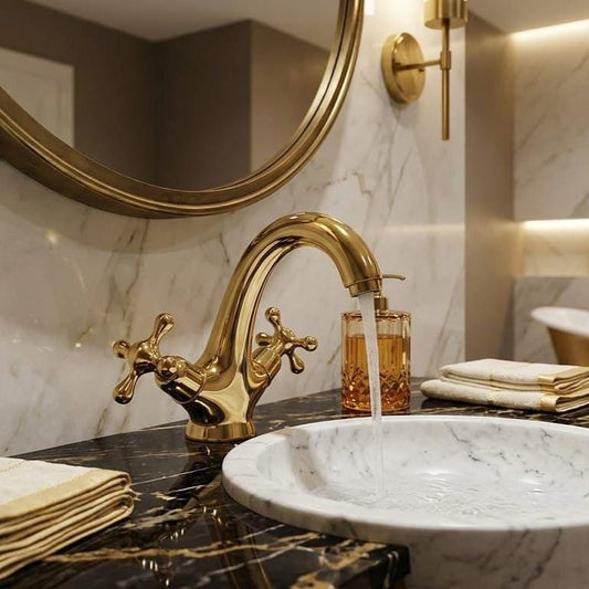 Solid Brass Vintage Gold Bathroom Faucet – detail view