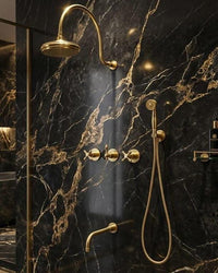 Unlacquered Brass Wall Mounted Shower System: Modern Gold Bathroom Fixture, Rain Shower Faucet