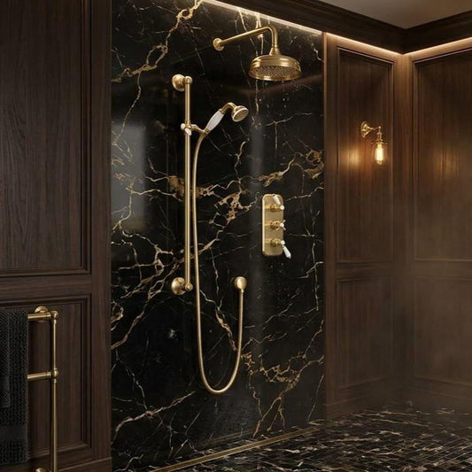 Luxury Brass Shower System, Thermostatic Gold Shower Set