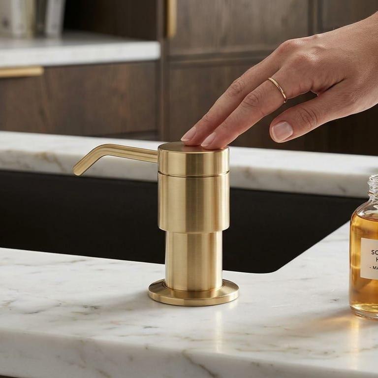 Unlacquered Brass Soap Dispenser – alternate angle