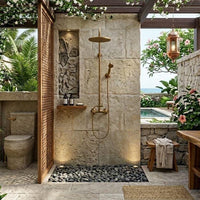 Unlacquered Brass Shower System, Rainfall Wall Mount Fixture with Handheld Sprayer