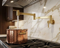 Unlacquered Brass Pot Filler Faucet, Wall Mount Folding Arm Tap