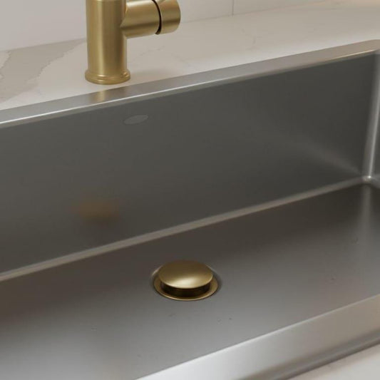 Unlacquered Brass Kitchen Sink Drain, Solid Pop Up Stopper