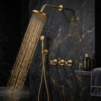 Unlacquered Brass Angle Rainfall Shower System with Handheld Sprayer, Wall Mounted Luxury Bathroom Fixture