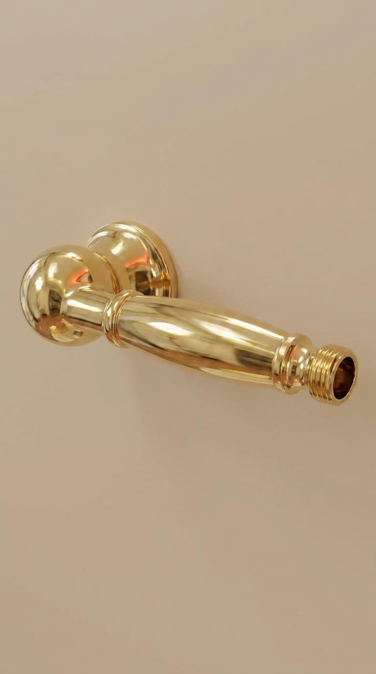 Polished Brass Handheld Shower Head, Vintage Gold Sprayer – installed view