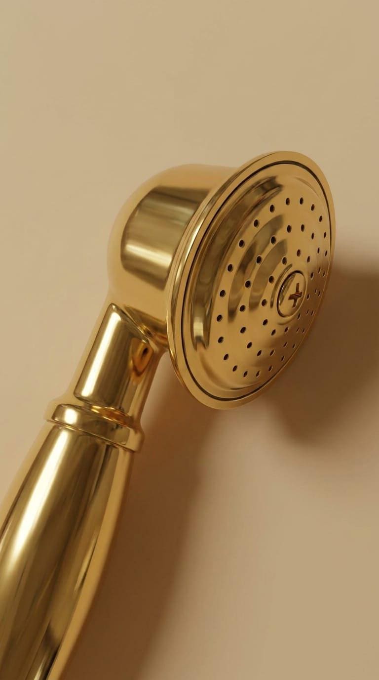 Polished Brass Handheld Shower Head, Vintage Gold Sprayer – close-up of the finish