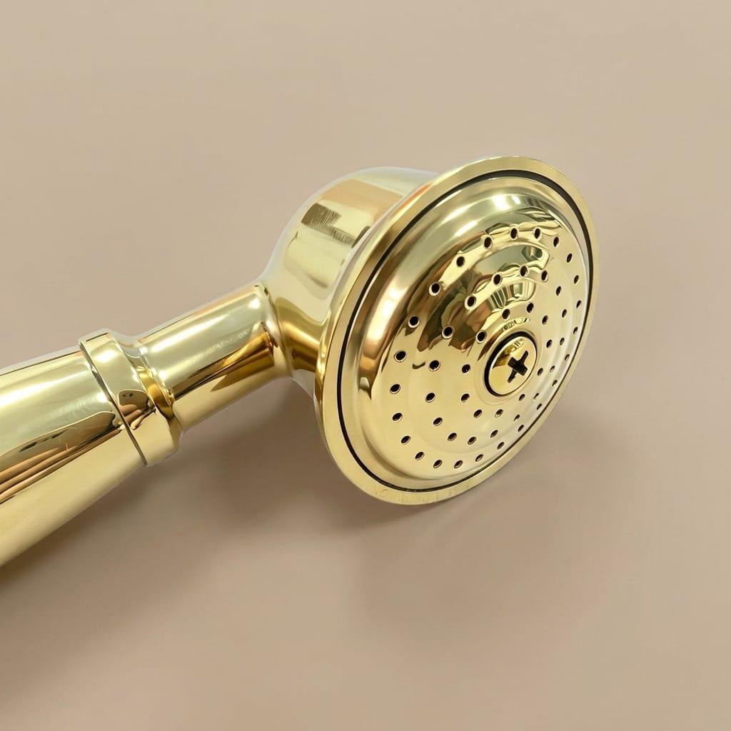 Polished Brass Handheld Shower Head, Vintage Gold Sprayer – alternate angle
