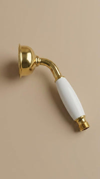 Polished Brass Handheld Shower Head with White Ceramic Handle – Vintage Bathroom Shower Sprayer Replacement