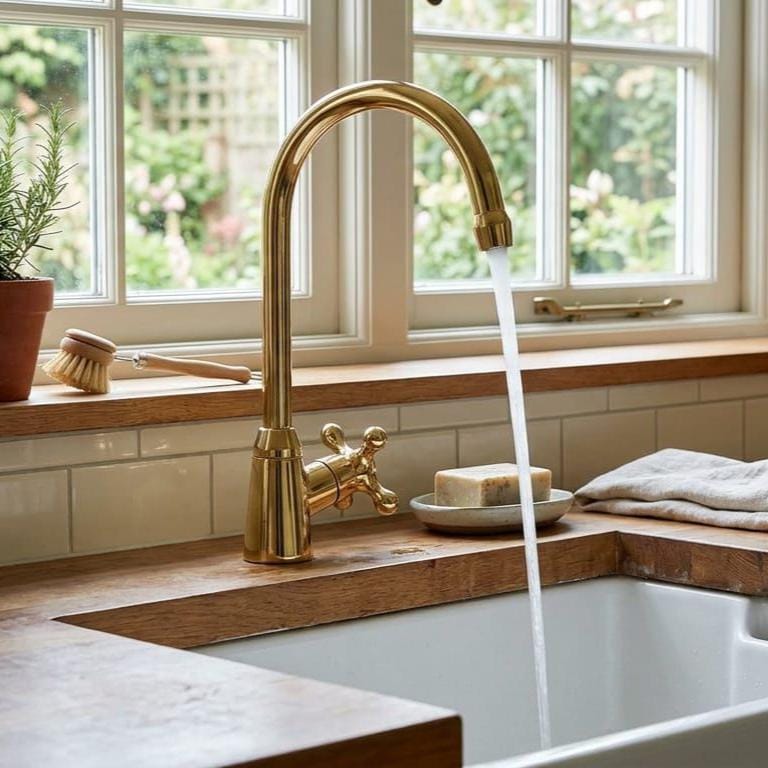 Unlacquered Brass Vintage Cold Water Faucet – close-up of the finish