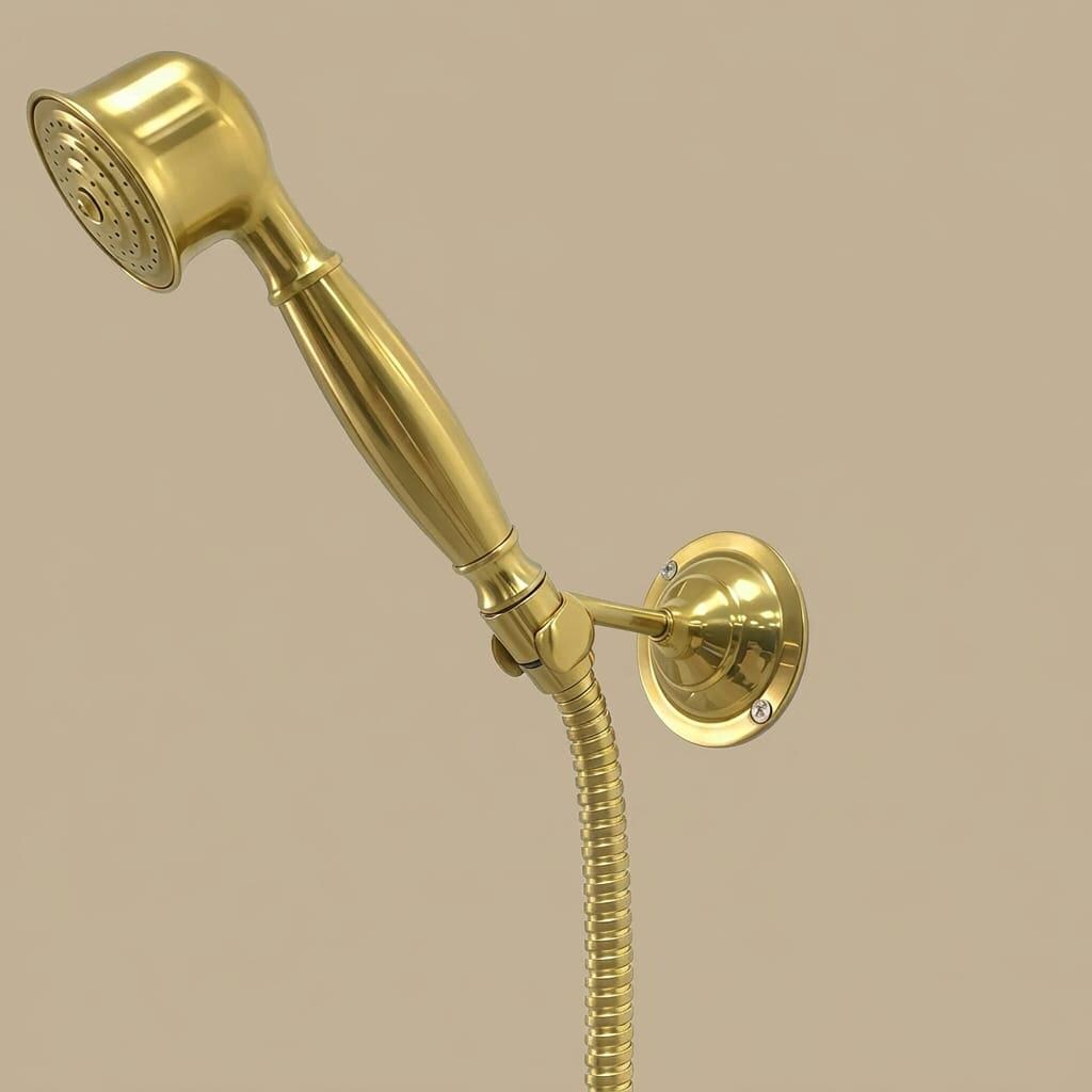 Unlacquered Brass Shower Holder, Handheld Sprayer Bracket – installed view