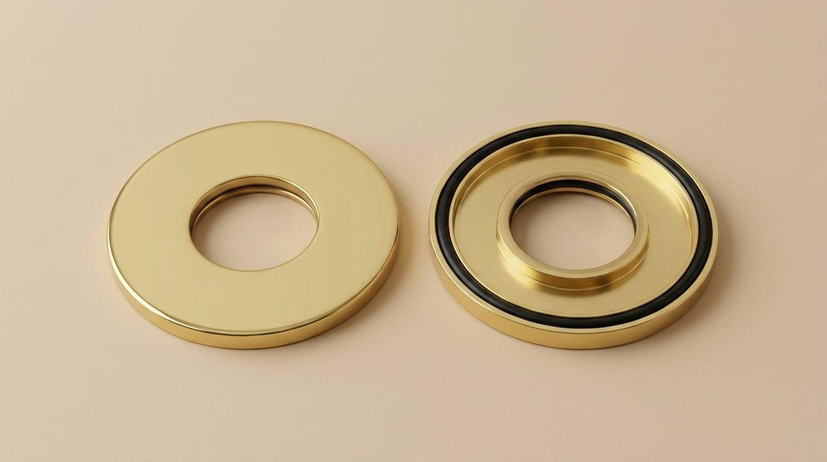 Solid Brass Shower Arm Flange, Brass Escutcheon Plate – close-up of the finish