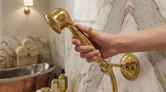 Unlacquered Brass Shower Holder, Handheld Sprayer Bracket – detail view
