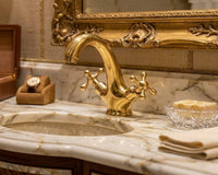 Unlacquered Brass Bathroom Faucet, Vintage Gold Widespread Mixer, 3 Hole Vanity Tap
