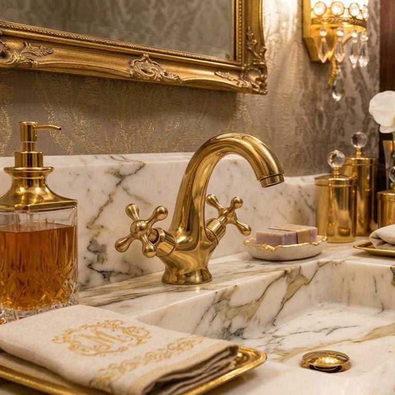 Unlacquered Brass Bathroom Faucet, 3 Hole Vanity Tap – alternate angle
