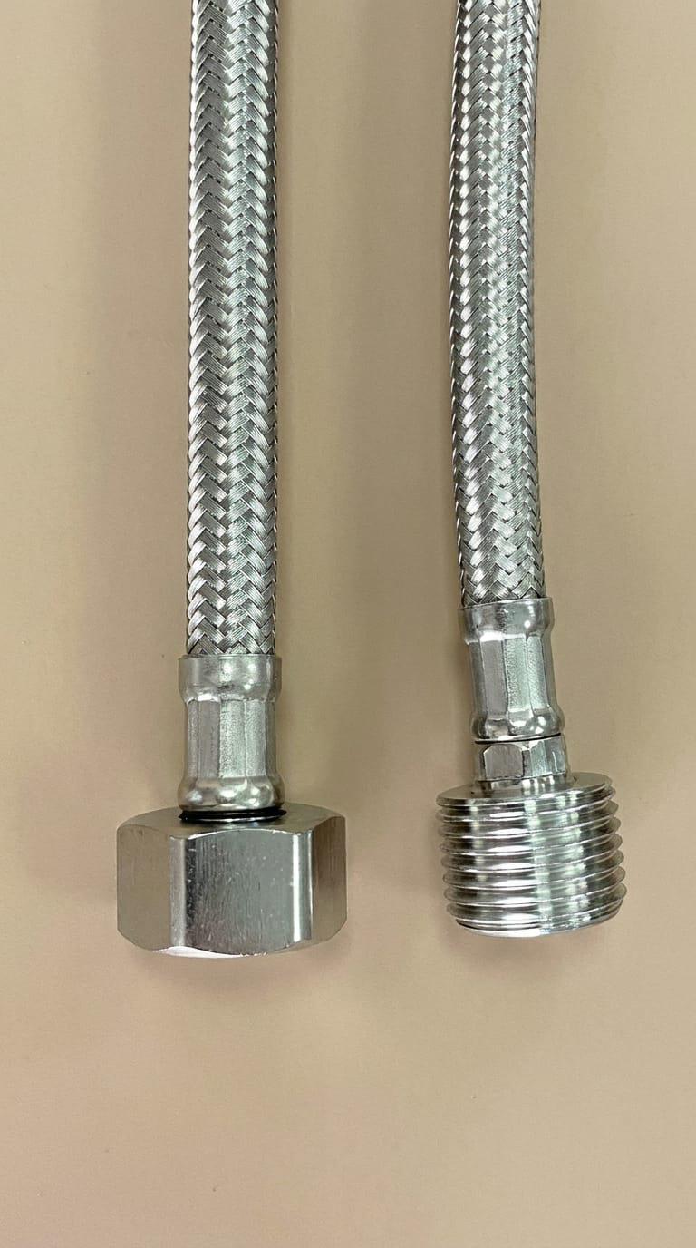 Stainless Steel Braided Faucet Supply Hose – installed view