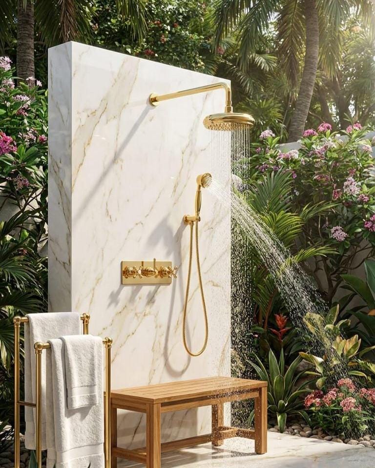 Luxury Brushed Gold Shower System with Handheld Shower – detail view