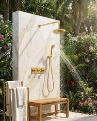 Luxury Brushed Gold Shower System with Handheld Shower – Wall Mounted Bathroom Fixture