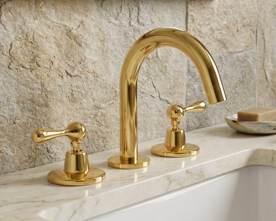 Solid Brass Polished Gold Widespread Bathroom Faucet