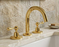 Polished Gold Widespread Bathroom Faucet, Solid Brass Vanity Fixture, 3 Hole Mixer Tap