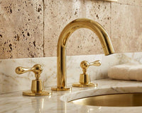 Polished Gold Widespread Bathroom Faucet, Solid Brass Vanity Fixture, 3 Hole Mixer Tap