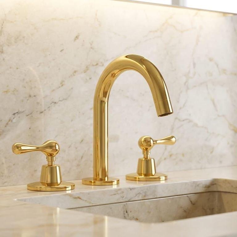 Solid Brass Polished Gold Widespread Bathroom Faucet – alternate angle