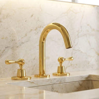Polished Gold Widespread Bathroom Faucet, Solid Brass Vanity Fixture, 3 Hole Mixer Tap
