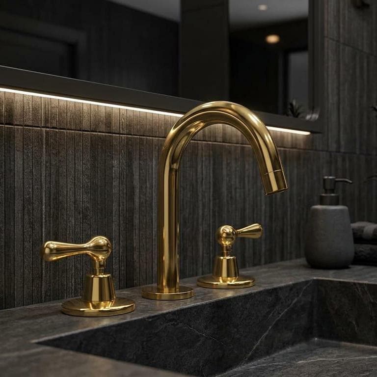 Solid Brass Polished Gold Widespread Bathroom Faucet – close-up of the finish