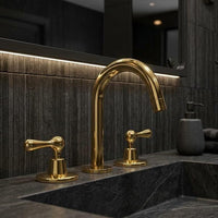 Polished Gold Widespread Bathroom Faucet, Solid Brass Vanity Fixture, 3 Hole Mixer Tap