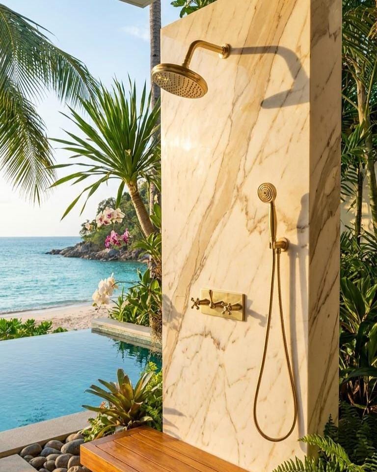 Unlacquered Brass Shower System, Handheld Set – close-up of the finish