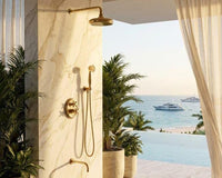 Luxury Brass Shower System, Vintage Gold Rain Faucet, Wall Mount Bathroom Fixture