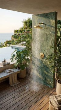 Brushed Gold Shower System | Wall Mounted Rainfall Shower Head, Single Handle Faucet