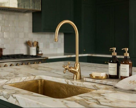 Unlacquered Brass Cold Water Faucet, Kitchen Bar Sink Tap – detail view