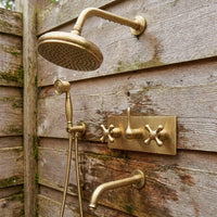 Solid Brass Shower System, Vintage Rainfall Head, Handheld Sprayer, Tub Spout