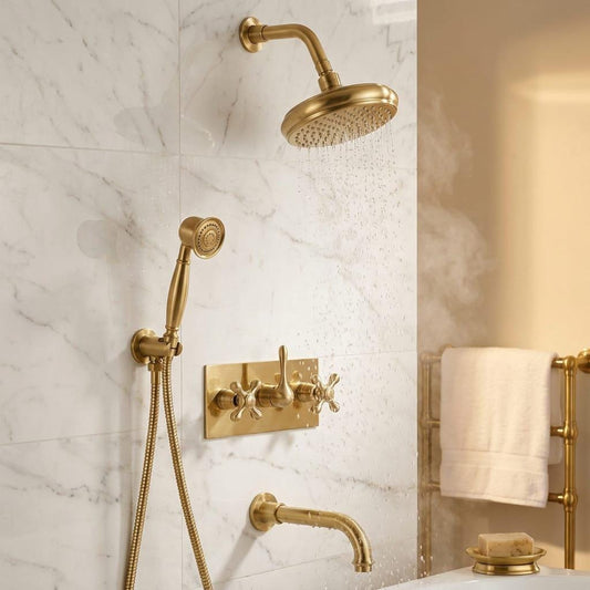 Solid Brass Shower System, Vintage Rainfall Head, Tub Spout