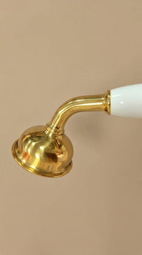 Polished Brass Handheld Shower Head with White Ceramic Handle – Vintage Bathroom Shower Sprayer Replacement